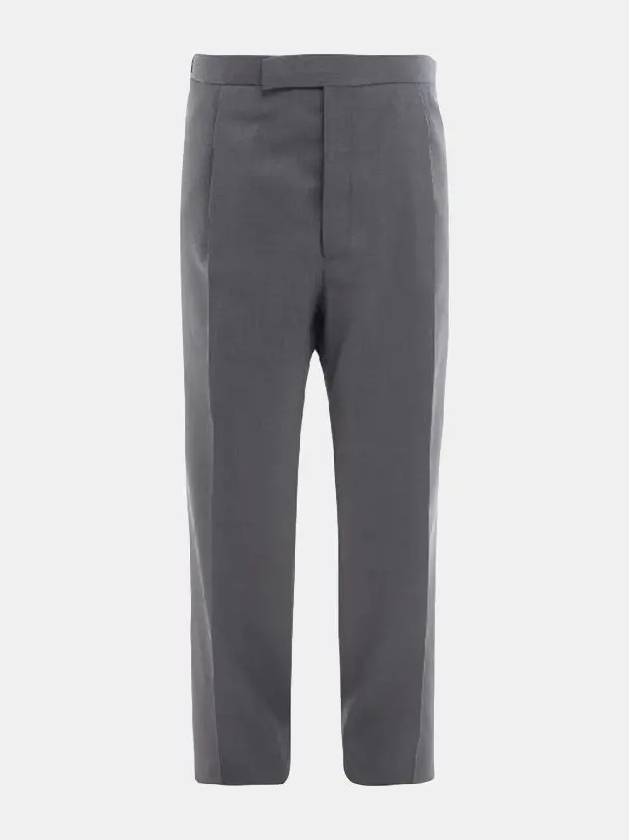 Wool Pique Shooting Single Pleat Straight Pants Medium Grey - THOM BROWNE - BALAAN 4