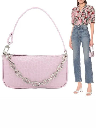 Mini Rachel Crocker Embossed Leather Shoulder Bag Pink - BY FAR - BALAAN 2