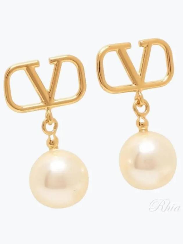 V Logo Signature Pearl Drop Earring Gold - VALENTINO - BALAAN 2