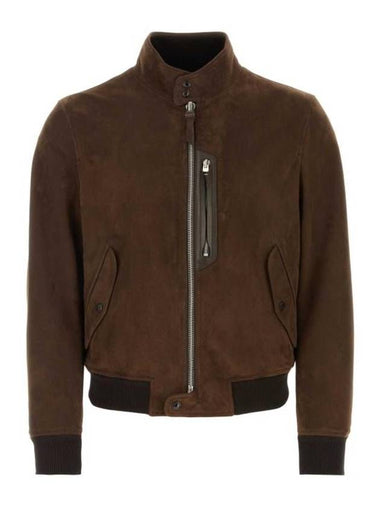 Men's Harrington Light Zip-Up Suede Jacket Brown - TOM FORD - BALAAN 1