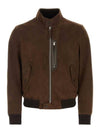 Men's Harrington Light Zip-Up Suede Jacket Brown - TOM FORD - BALAAN 1