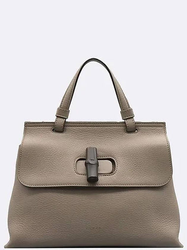 370831 Gray leather bamboo lock decoration daily flap tote bag shoulder strap 2WAY - GUCCI - BALAAN 1