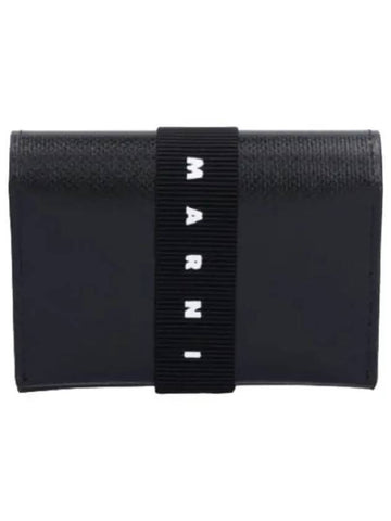 Logo Banded Card Holder Black Wallet - MARNI - BALAAN 1