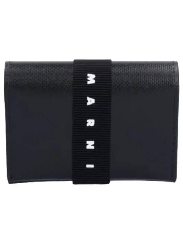 Logo Banded Card Holder Black Wallet - MARNI - BALAAN 1