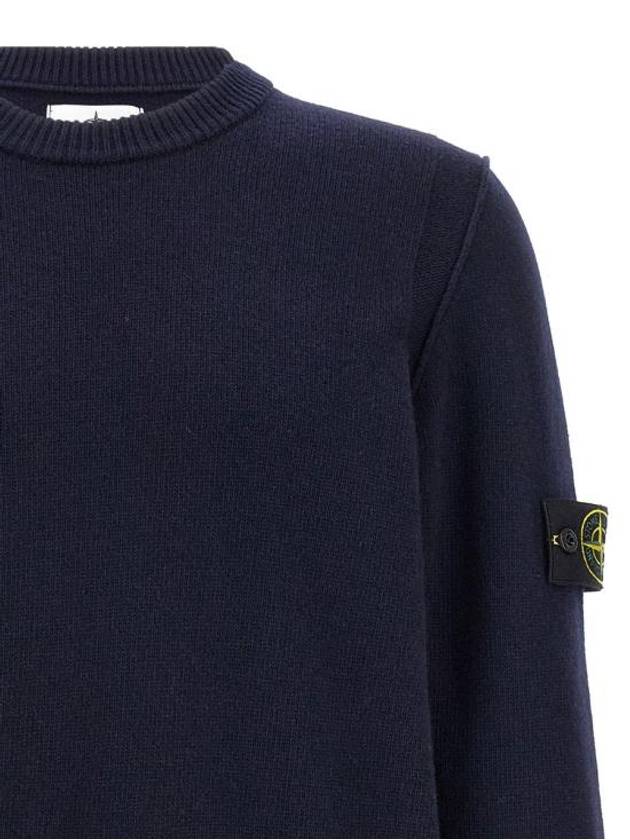 Logo Patch Lambswool Crewneck Knit Top Navy - STONE ISLAND - BALAAN 5