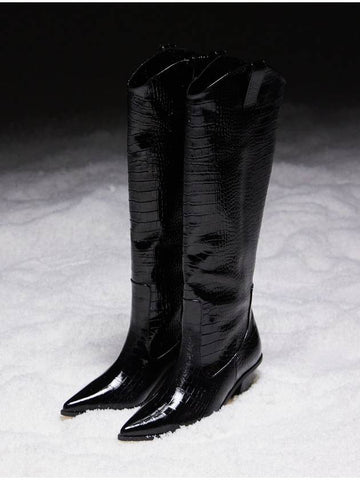Women's Leather Middle Long Boots DAIL_CROC BLACK - KRISTIN - BALAAN 1