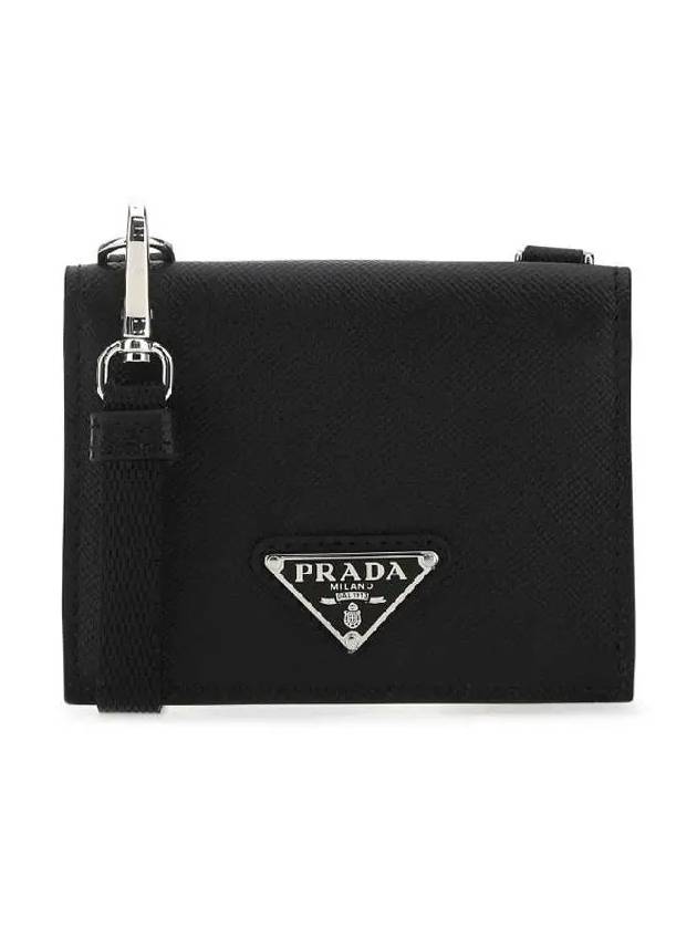 Triangle Logo Neck Strap Card Wallet Black - PRADA - BALAAN 3