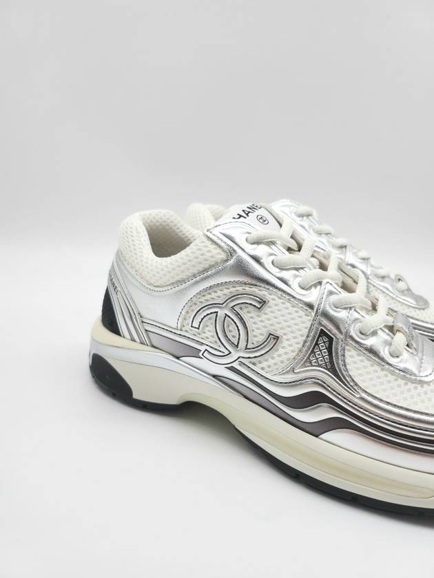 Fabric Laminated Low Top Sneakers Silver - CHANEL - BALAAN 8