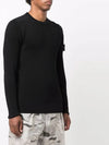 Full Rib Pure Wool Crewneck Knit Top Black - STONE ISLAND - BALAAN 3