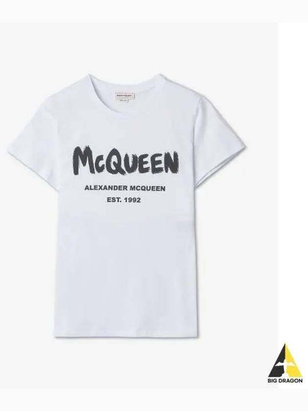 Women's Graffiti Logo Short Sleeve T-Shirt White - ALEXANDER MCQUEEN - BALAAN 2