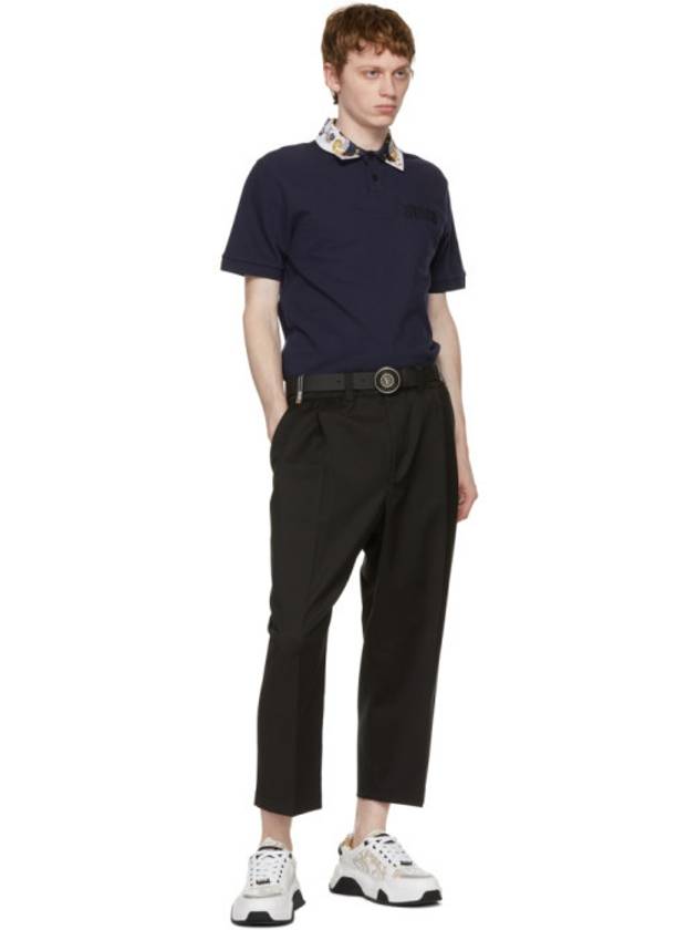 Versace Jeans Couture Black Wool Logo Ribbon Wide Trousers - VERSACE - BALAAN 4