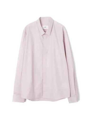 Heart Logo Tonal Cotton Poplin Long Sleeve Shirt Pink - AMI - BALAAN 1