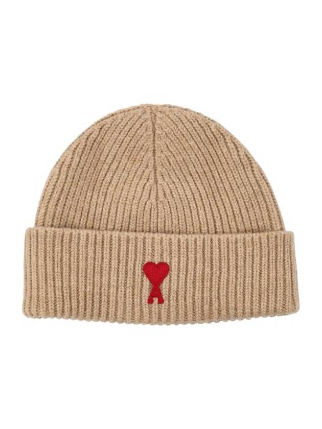 Logo Patch Merano Wool Beanie Camel - AMI - BALAAN 1