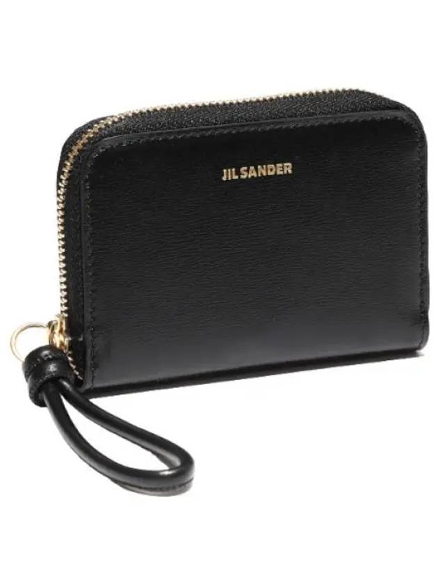 Logo Plaque Zip Round Calf Leather Coin Wallet Black - JIL SANDER - BALAAN 2