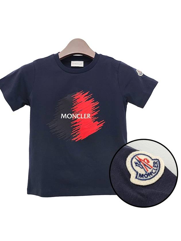 Kids Logo Motif Print Short Sleeve T Shirt 8Y 10Y Navy 8C00022 89AFV 778 - MONCLER - BALAAN 1