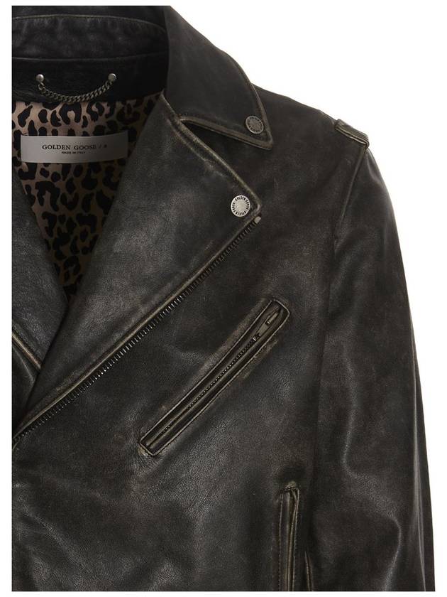 Animal Print Biker Jacket Black - GOLDEN GOOSE - BALAAN 5