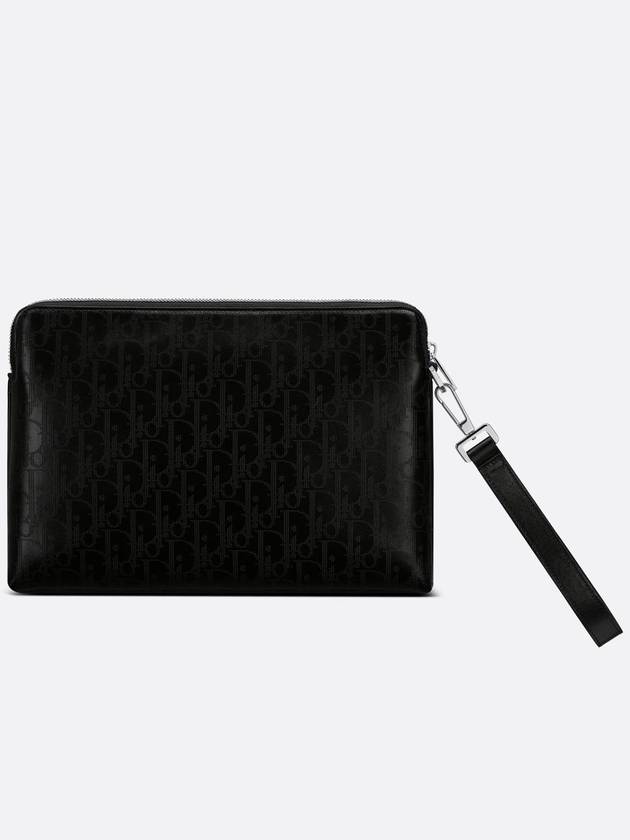 Homme Leather Zipper Pouch Clutch Bag Black - DIOR - BALAAN.