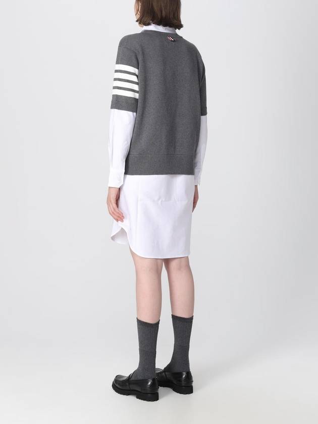 Women's 4 Bar Cotton Shirt Midi Dress White Grey - THOM BROWNE - BALAAN 3