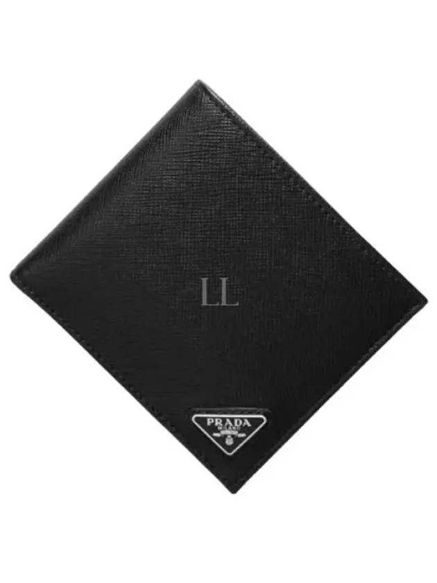 Saffiano Coin Pocket Triagle Logo Leather Wallet Black - PRADA - BALAAN 2