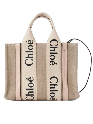 Woody Small Canvas Tote Bag Pink Beige - CHLOE - BALAAN 1