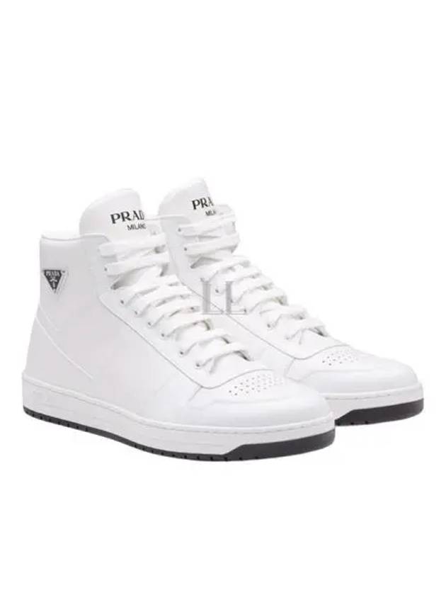 Downtown Triangle Logo Leather High Top Sneakers White - PRADA - BALAAN 2