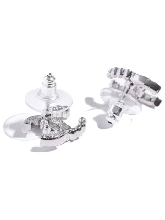 CC Logo Pearl Crystal Earrings Silver - CHANEL - BALAAN 4