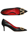 V Logo Signature Smooth Leather Pumps Heels Black - VALENTINO - BALAAN 2