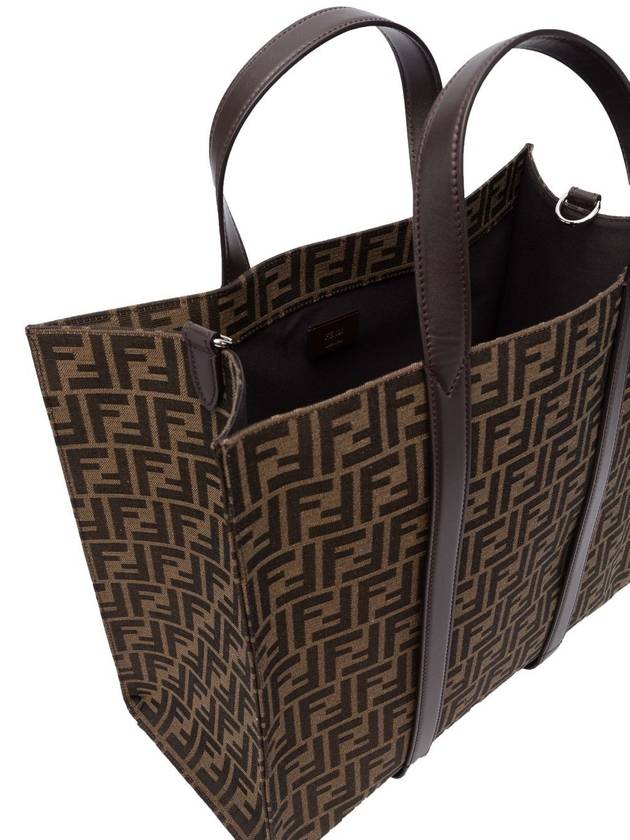 FF Jacquard Fabric Shopper Tote Bag Brown - FENDI - BALAAN 4