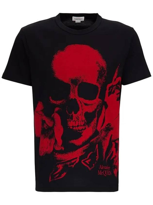 Skull Printing Short Sleeve T-Shirt Black Red - ALEXANDER MCQUEEN - BALAAN 1