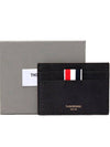 Pebble Grain Leather Stripe Single Card Wallet Black - THOM BROWNE - BALAAN 7