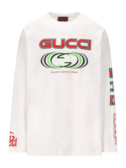 Printed Cotton Jersey Long Sleeve T Shirt White - GUCCI - BALAAN 2