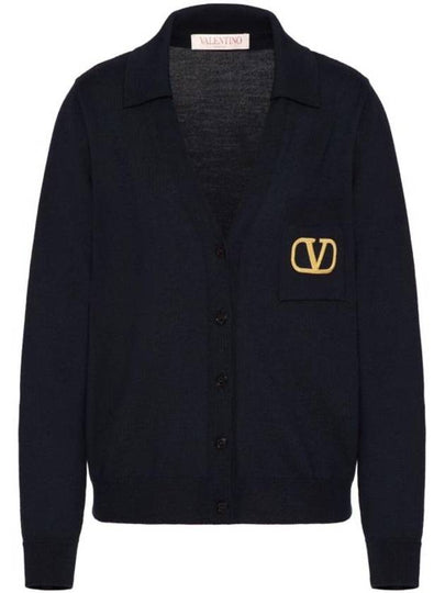 V Logo Wool Cardigan Navy - VALENTINO - BALAAN 2