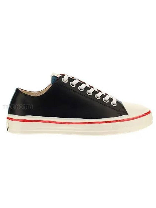 Two-Tone Lace-Up Leather Low-Top Sneakers Black - MARNI - BALAAN 2