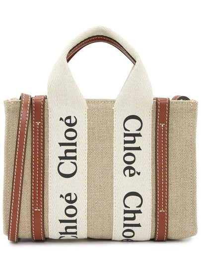 Woody Linen Canvas Calfskin Tote Bag White Brown - CHLOE - BALAAN 2