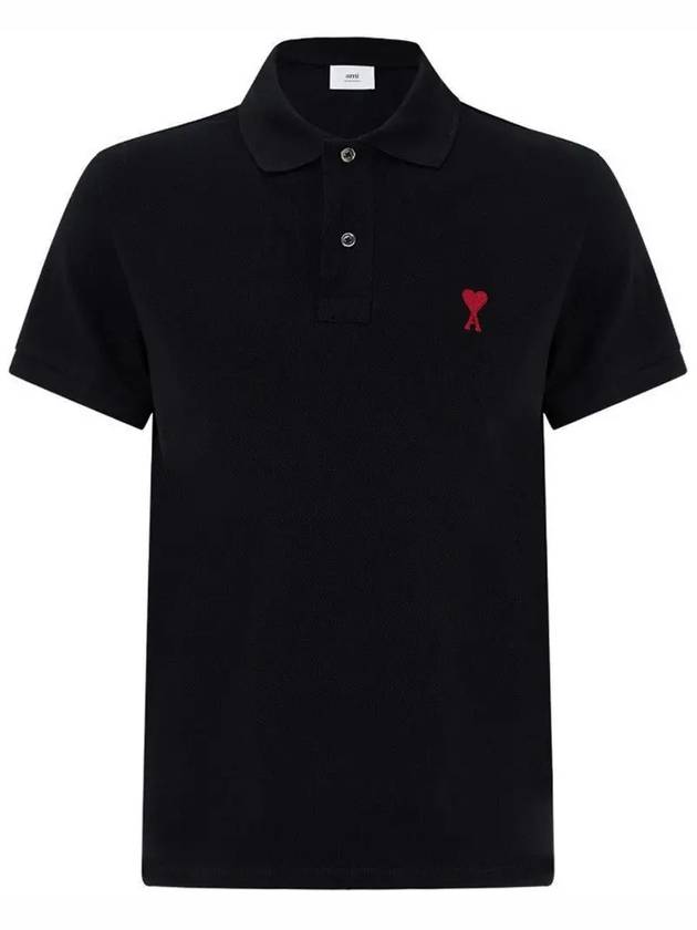 Heart Logo Polo Shirt Black - AMI - BALAAN 3