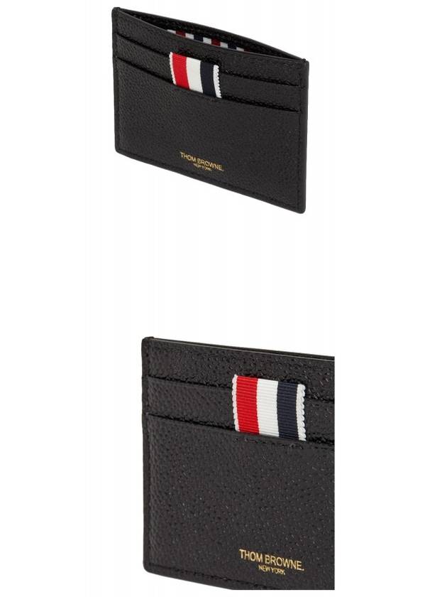 Debossed 4 Bar Pebble Grain Card Wallet Black - THOM BROWNE - BALAAN 6