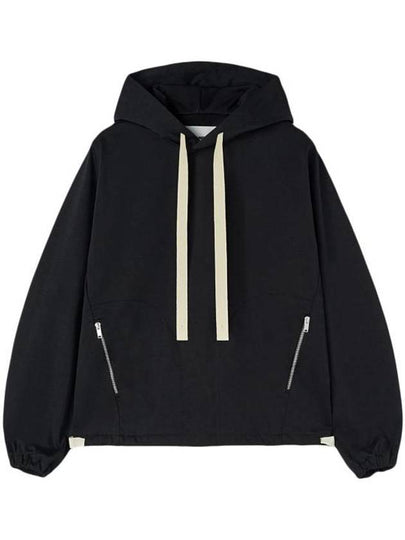 Two Side Zip Pockets Technical Cotton Hoodie Black - JIL SANDER - BALAAN 2