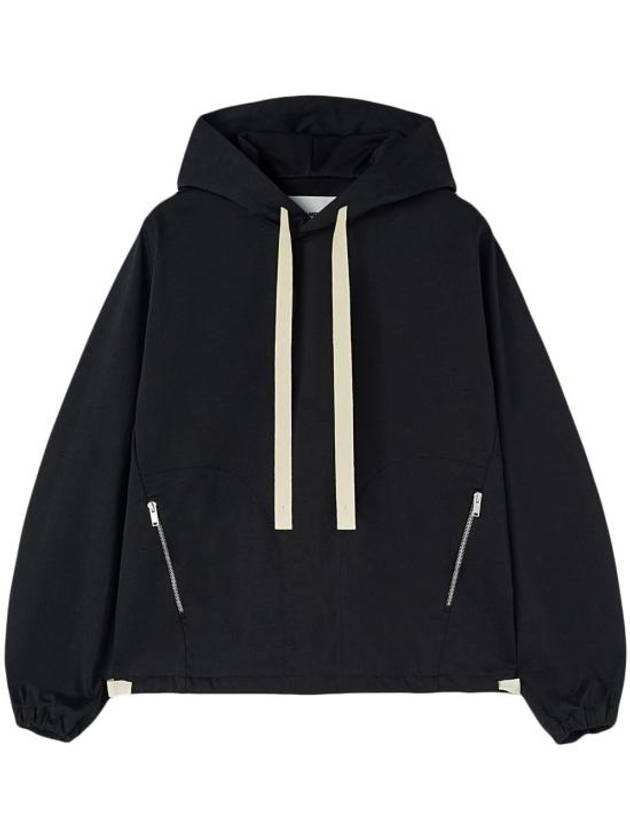 Two Side Zip Pockets Technical Cotton Hoodie Black - JIL SANDER - BALAAN 2