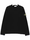 Logo Patch Crew Neck Knit Top Black - STONE ISLAND - BALAAN 2