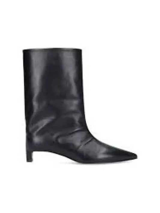 Pointed Toe Leather Heel Middle Boots Black - JIL SANDER - BALAAN 2