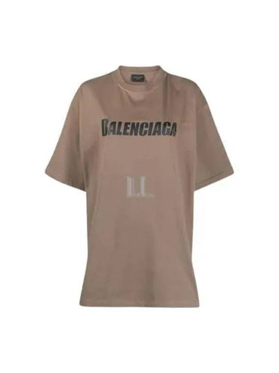 Logo Print Short Sleeve T-Shirt Taupe - BALENCIAGA - BALAAN 2