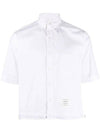 Tom Brown Logo Patch Chest Pocket Short Sleeve Shirt White - THOM BROWNE - BALAAN 1