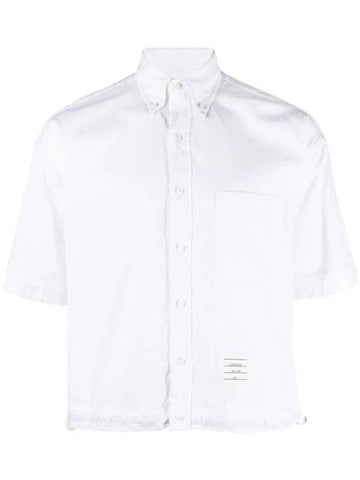 Tom Brown Logo Patch Chest Pocket Short Sleeve Shirt White - THOM BROWNE - BALAAN 1