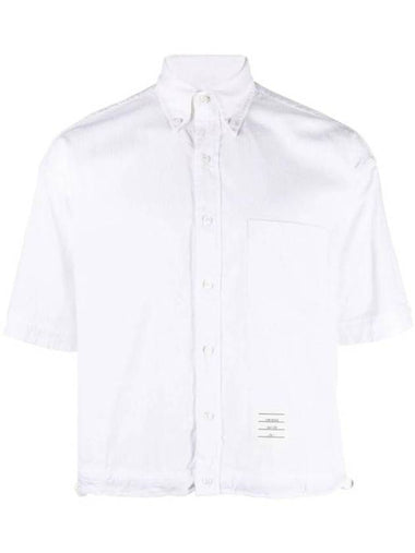 Tom Brown Logo Patch Chest Pocket Short Sleeve Shirt White - THOM BROWNE - BALAAN 1