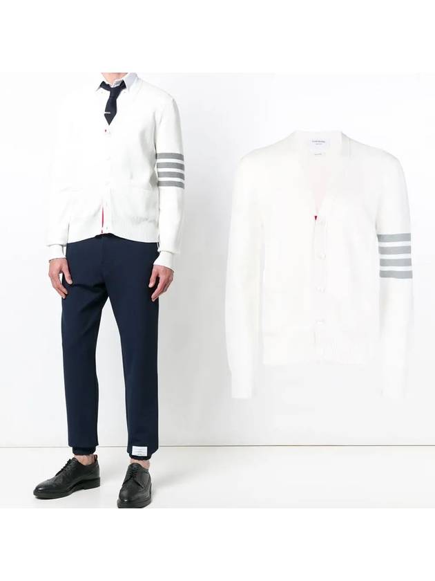 Milano Stitch 4 Bar Cardigan White - THOM BROWNE - BALAAN 2