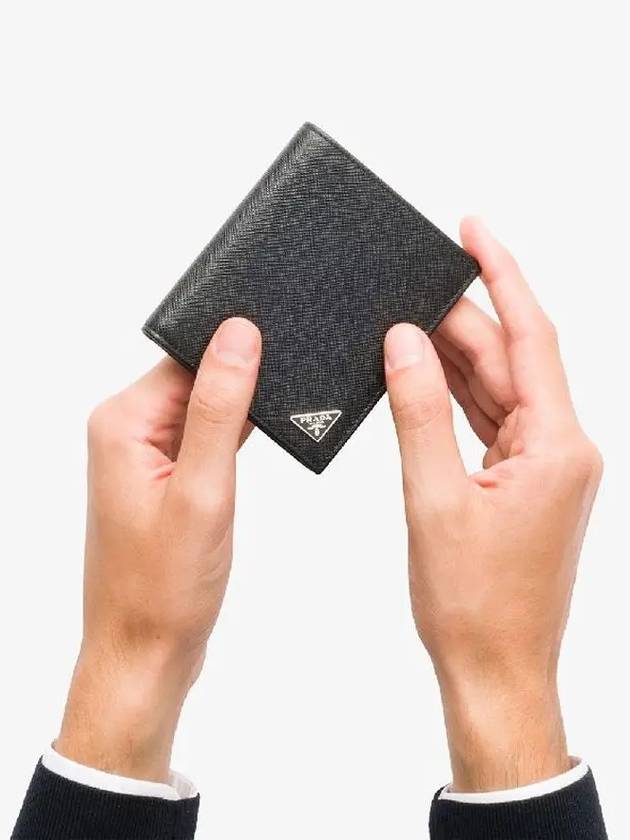 Triangle Logo Saffiano Half Wallet Black - PRADA - BALAAN 6