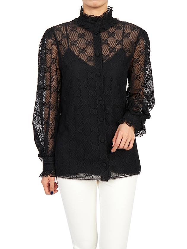 Women's GG Lace Blouse Black - GUCCI - BALAAN 6