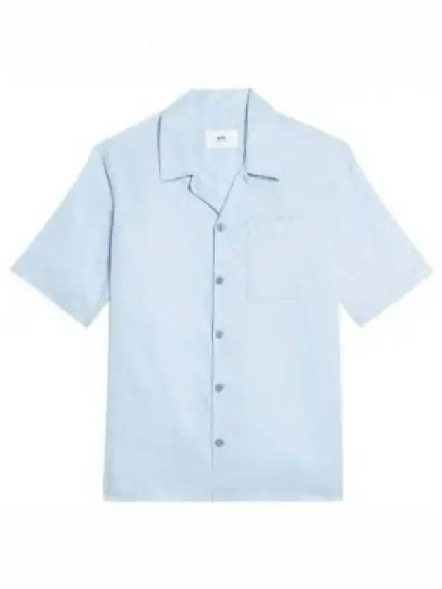 Camp Collar Pocket Cotton Short Sleeve Shirt Sky Blue - AMI - BALAAN 2