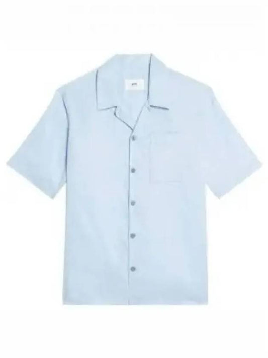 Camp Collar Pocket Cotton Short Sleeve Shirt Sky Blue - AMI - BALAAN 2