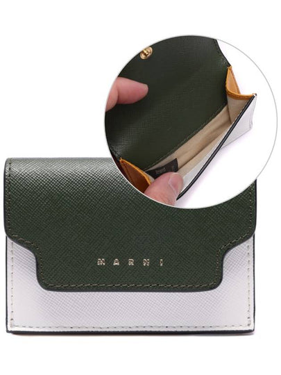 Saffiano Color Block Tri-Fold Half Wallet Green - MARNI - BALAAN 2